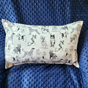 Travel, Youth,Kids, Toddler Cotton Envelope Pillowcase with Dogs of all Breeds, 12x20. Purchase With or Without Pillow Insert.
