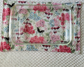 Casserole Dish Hot Pad, Butterfly Floral Design, Insulated for Hot Dishes, 13x20, Quilted.