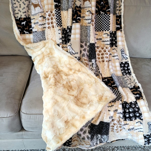 Dog Design for Adult,Youth, Throw, or Queen Size  Blanket of Minky Faux Fur and No Pill  Fleece.