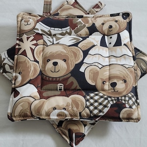 Bears and More Bears on Set of 8x8 Potholders, Extra Thick.