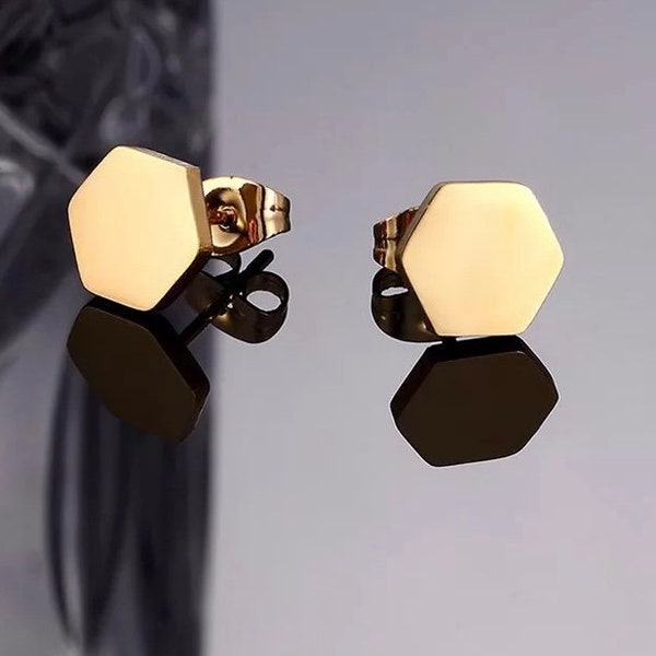 Boucle d'oreille géométrique hexagonales en acier inoxydable plaqué or 18K,pour femmes et hommes bijoux à la mode,nouvelle collection 2021