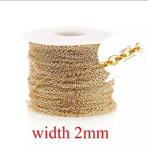 18K Gold Filled Flat Cable Chain/Gold Filled Chain|bulk chains/Chains for Permanent Jewelry Making/Necklaces/Bracelets/DIY/2mm