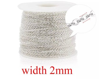 Silver Flat Cable Chain, 2mm Rolo Link Chains, For DIY, Jewelry Making, Loose Chains , wholesale chains