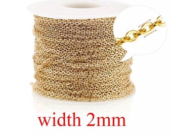 18K Gold Filled Flat Cable Chain/Gold Filled Chain|bulk chains/Chains for Permanent Jewelry Making/Necklaces/Bracelets/DIY/2mm