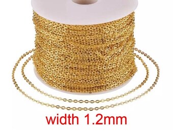 18K Gold Flat Cable Chain|gold filled chain|gold filled chain by the foot|bulk chain for jewelry making|rolo chain bulk|DIY|Bulk Chain|1.2mm