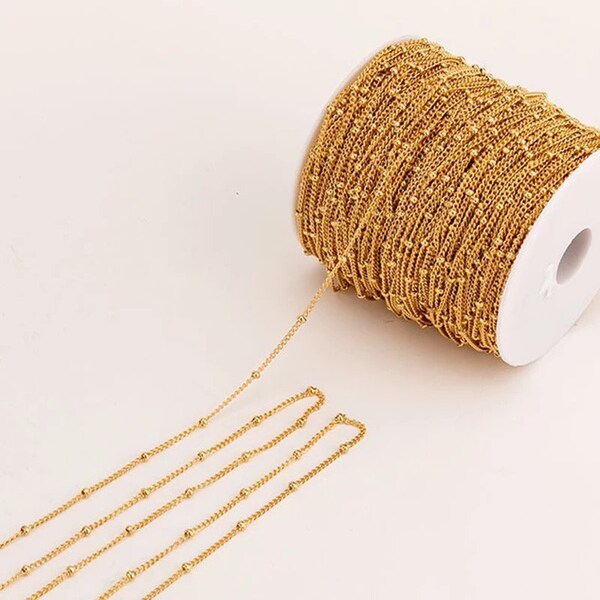 18K Gold Filled Satellite Chain/Bead Curb Chain/Bead Chain/Ball Chain/Chain for Permanent Jewelry Making/Anklet/Necklace/Bulk Chain 1.5mm