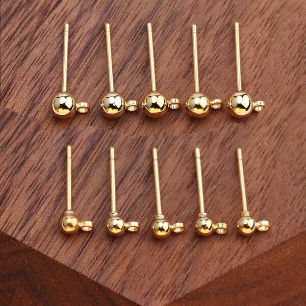 6 piezas (3 pares) Poste de oreja de bola relleno de oro de 18 quilates | postes de pendientes| hallazgos de aretes | suministros para hacer joyas| Pendientes Bola Postes 3mm, 4mm