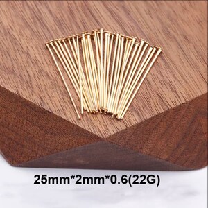 10pcs- 18K Gold Filled Flat Head Pins, 25mm, 22gauge, 2mm Flat, for Jewelry Making, Supplies Components, Handmade Earrings