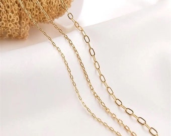 14K Gold Filled Paperclip Link Chain|Flat Oval Cable Chain|Wholesale Chains for Jewelry Making|Necklace|Bracelet|Loose Chain 1mm 1.5mm 2.5mm