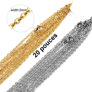 18K gold plated cable chain|stainless steel chain|wholesale jewelry chain| Chain Necklace| Supplies Findings| Bulk Chain|2mm| Non Tarnish|20''