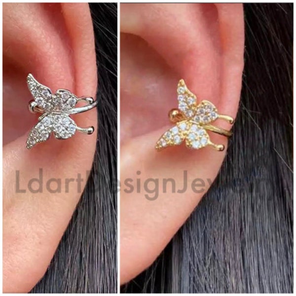 Butterfly ear cuffs 18K gold plated , silver butterfly ear cuff, ear cuff no piercing, cartilage earrings cuff earrings, 1 piece