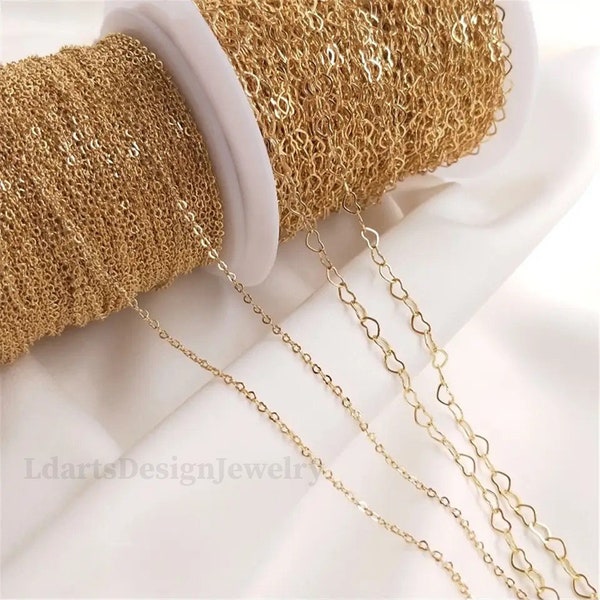 14K Gold Filled Heart Link Chains|Heart Chain Link|Gold Chains|Jewelry Findings|Loose Chains| gold Chains for Jewelry Making|3.5mm 1.5mm