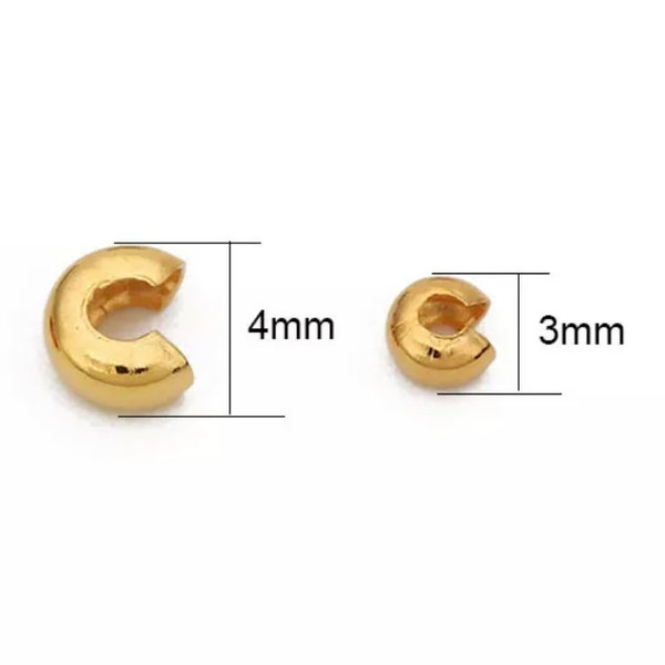 10pcs - 18k Gold Filled Crimp Bead Cover 3mm / 4mm, Spacer Plugs for Jewelry Making, DIY Supplies