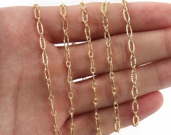 14K Gold Filled Oval Cable Chain|Hammered Textured Gathered Link Chain|Chains for Jewelry Making| Bracelet|Gold Filled Chain Wholesale 2.5mm