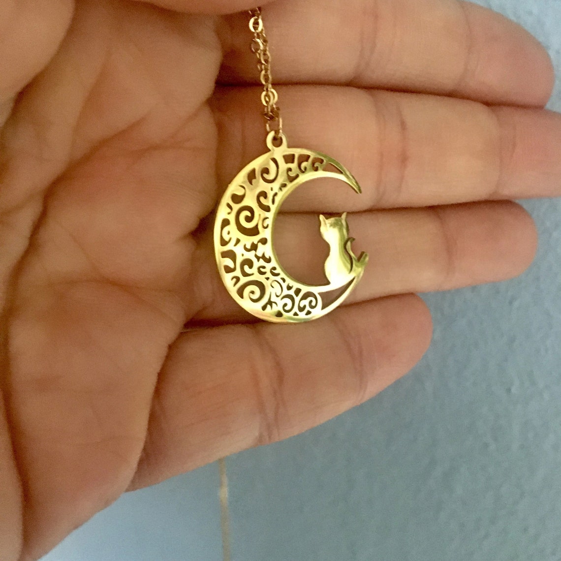 Moon Cat Collar Stainless Steel Necklace 18K Gold Plated Etsy