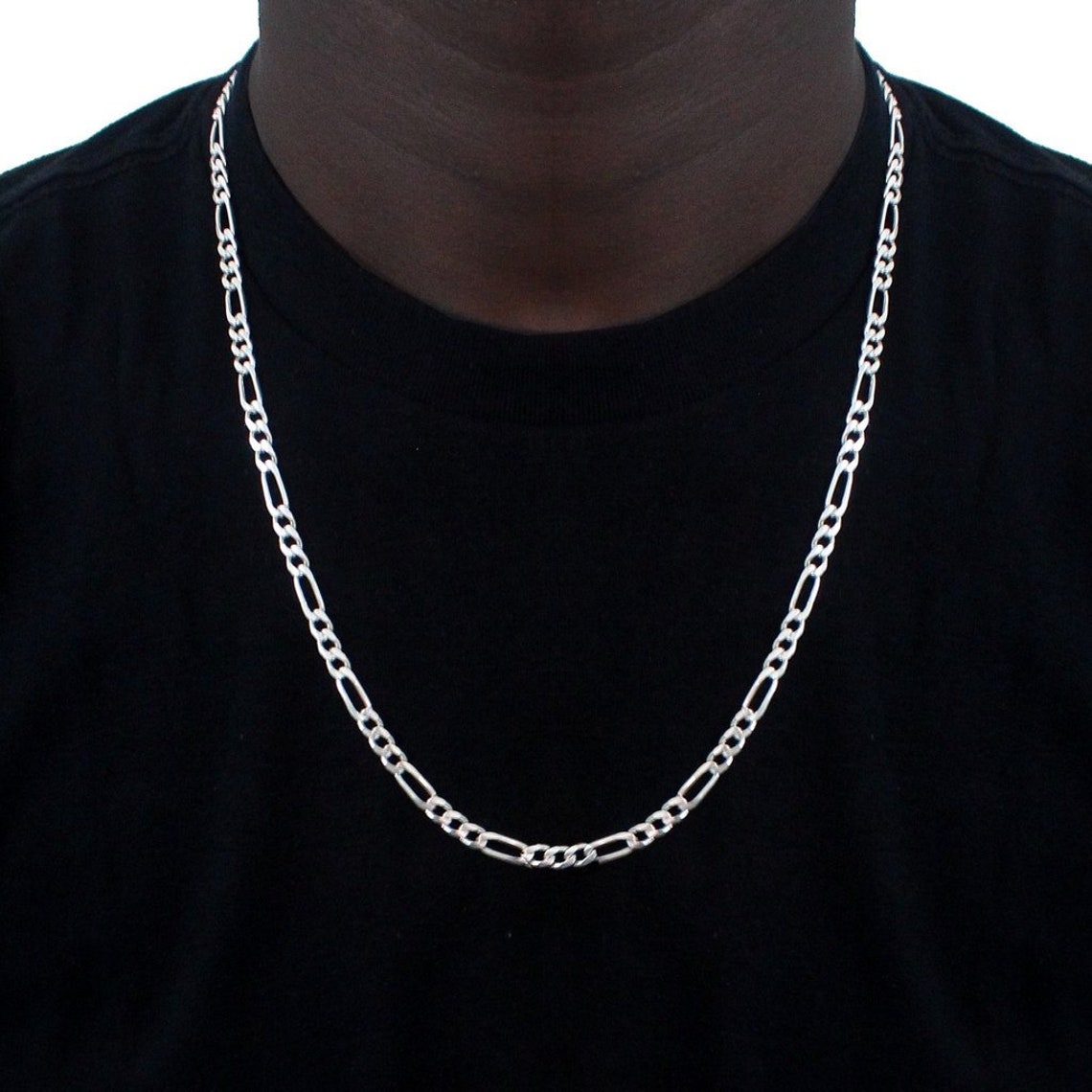 Figaro Link Chain Silver Solid Men's Figaro Chain Etsy UK