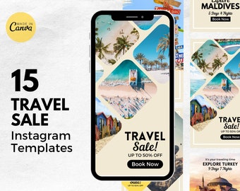 Plantillas para historias de Instagram de agentes de viajes / Promoción de ventas en Canva (Descarga digital)