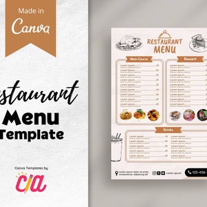Plantilla Canva de menú de restaurante. Plantilla Canva de menú de comida. Plantilla de menú de cafetería. Plantilla de menú de cafetería.