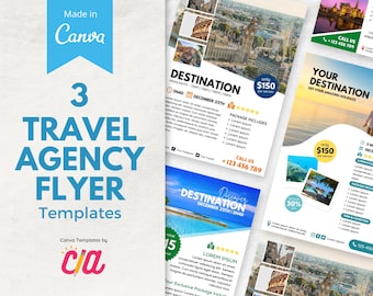 Plantillas de volantes para agencias de viajes / Diseños editables de Canva (PDF)
