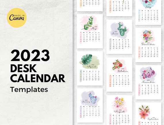 2023 Desk Calendar Canva Template Editable Calendar Template Watercolor Calendar  Template Mini Calendar Template - Etsy