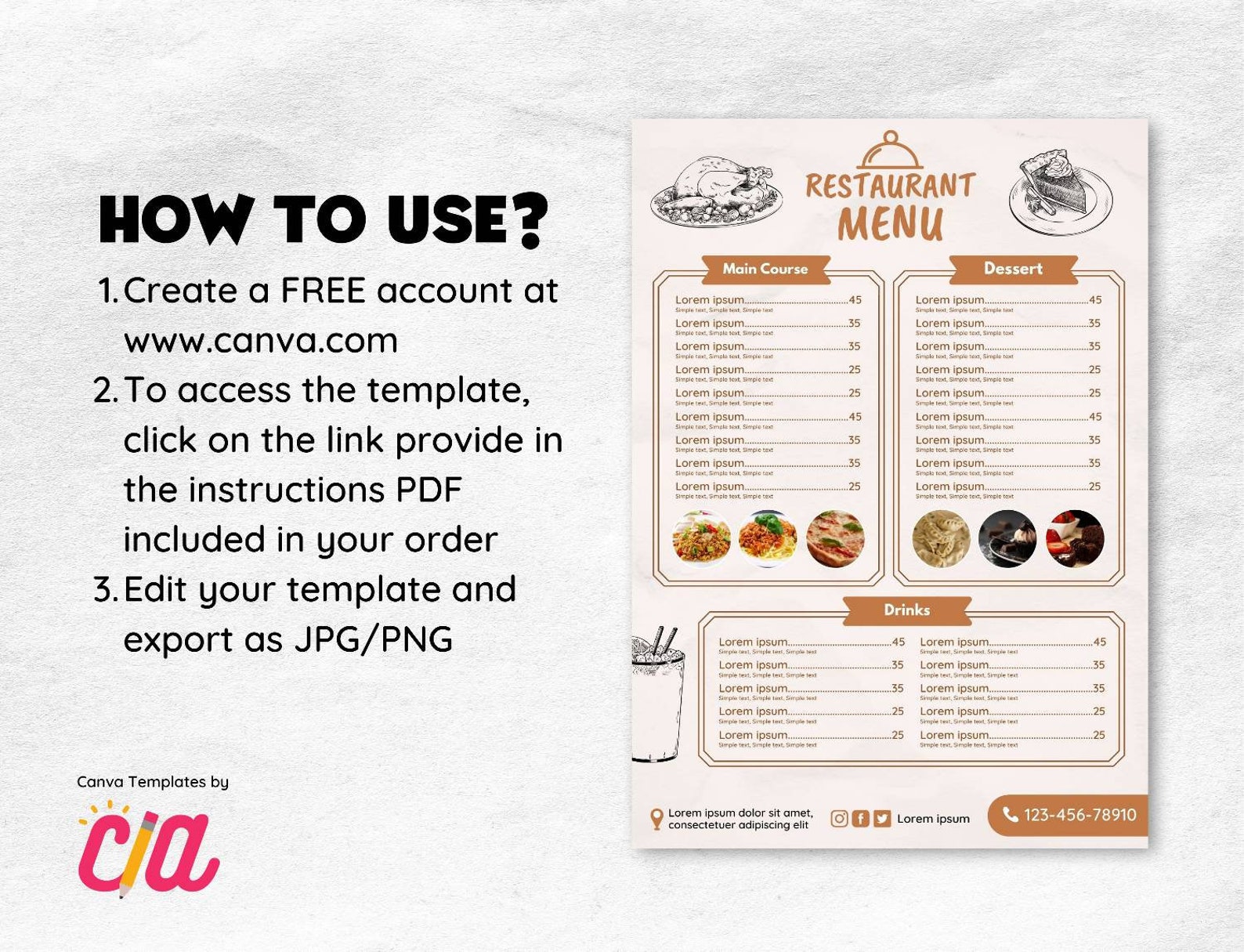 Restaurant Menu Canva Template. Food Menu Canva Template. Cafe Menu