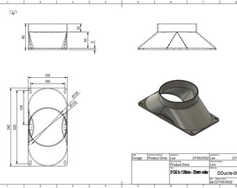 Double 120mm fan duct shrouds to 120mm hose adaptor digital file