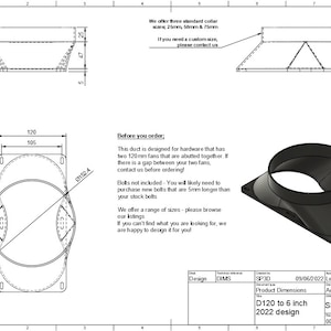 Double 120mm fan duct shrouds to 6 inch hose adaptor digital file