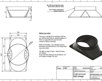 Double 120mm fan duct shrouds to 6 inch hose adaptor digital file