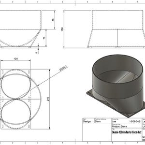 Double 120mm fan duct shrouds to 8 inch hose adaptor digital file