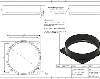 Single 120mm fan duct shrouds to 5 inch hose adaptor digital file