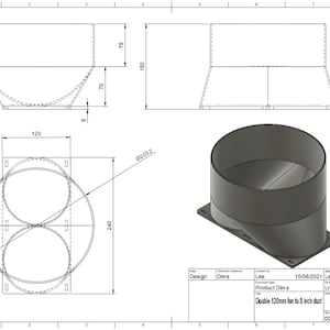 Double 120mm fan duct shrouds to 8 inch hose adaptor digital file