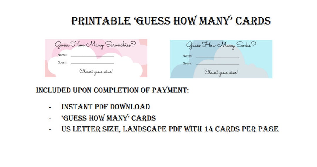Printable Guess How Many Cards ~ Baby Shower Games ~ Guess How Many ...