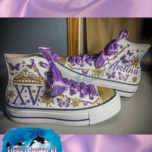 Custom Quinceañera Sneakers | Bling Sweet 16 Shoes | Bedazzled Rhinestone Converse | Teen Birthday Shoes