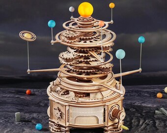 Rotatable Mechanical Orrery DIY 3D Puzzle, Wooden Mechanical Model Kit, Kid's Toy Fun Game, Art Collectible, Home Decor, Gift