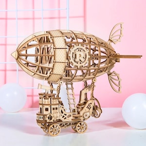 Diy Airship 3D Puzzle, Wooden Mechanical Model Kit, Vintage Vehicle, Art Collectible, Home Decor, Gift