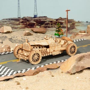 Grand Prix Car, 3D Puzzle, Wooden Mechanical Model Kit, Vintage Vehicle, Art Collectible, Home Decor, Gift