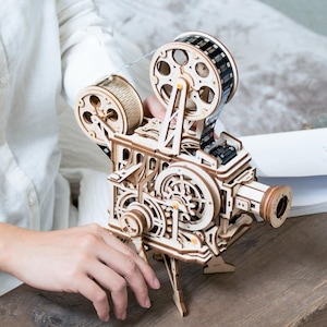 Film Projector 3D Puzzle, Wooden Mechanical Model Kit, Vintage Movie, Art Collectible, Home Decor, Gift