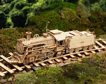 Steam Train 3D Puzzle, Wooden Mechanical Model Kit