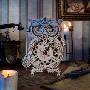 Owl Clock Wooden 3D Puzzle, Wooden Mechanical Model Kit, Animal Clock Time Keeper, Night Owl, Art Collectible, Home Decor, Gift