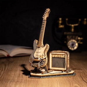 Electric Guitar 3D Puzzle, Wooden Mechanical Model Kit, Instrument Unique Present, Art Collectible, Home Decor, Gift
