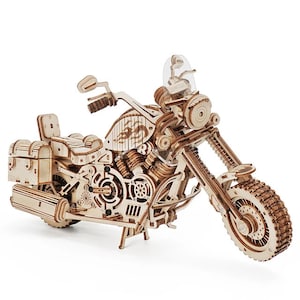 Motorcycle Puzzle 3D Puzzle, Wooden Mechanical Model Kit, Vintage Vehicle, Art Collectible, Home Decor, Gift