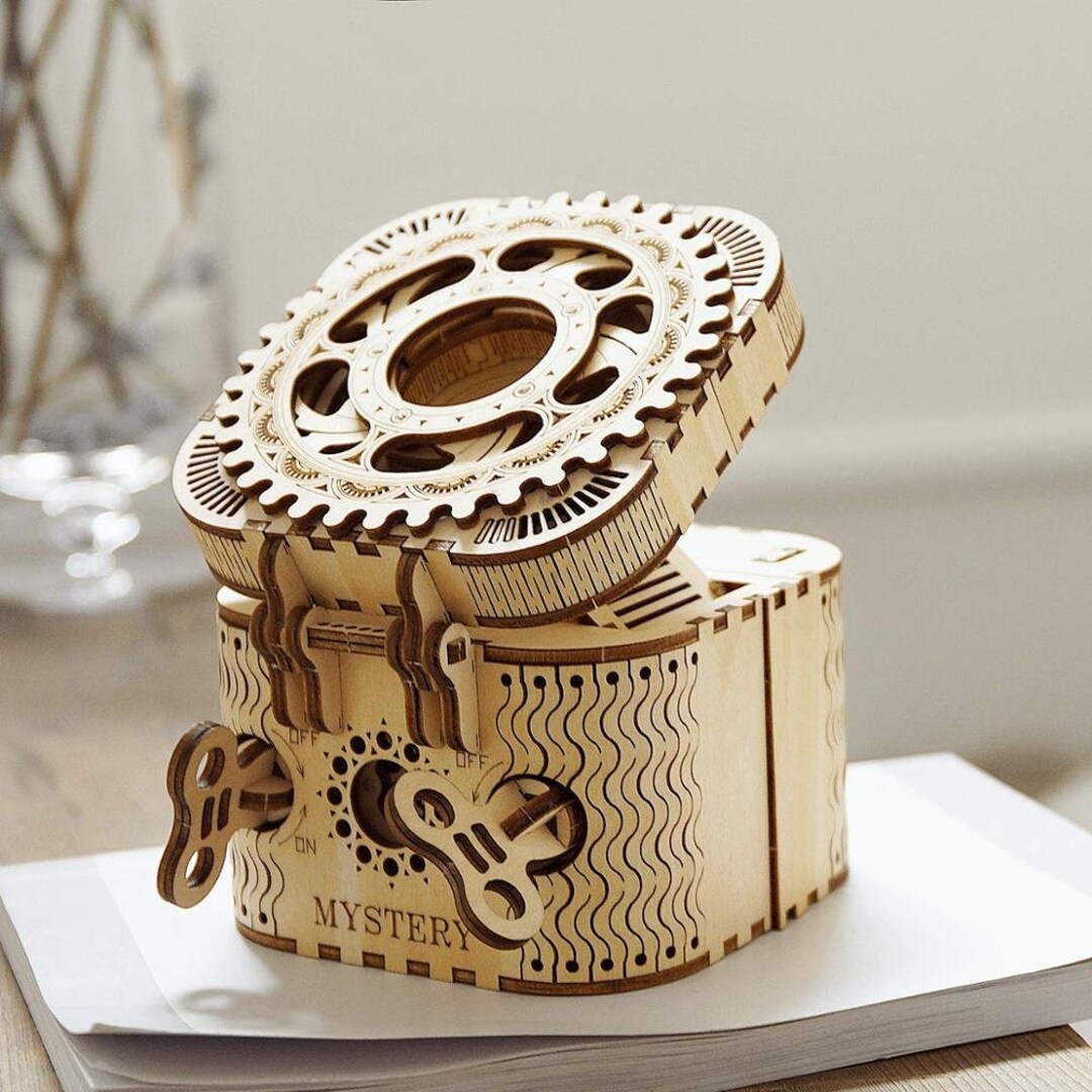 Treasure Box 3D Puzzle, Wooden Mechanical Model Kit, Unique Lockbox