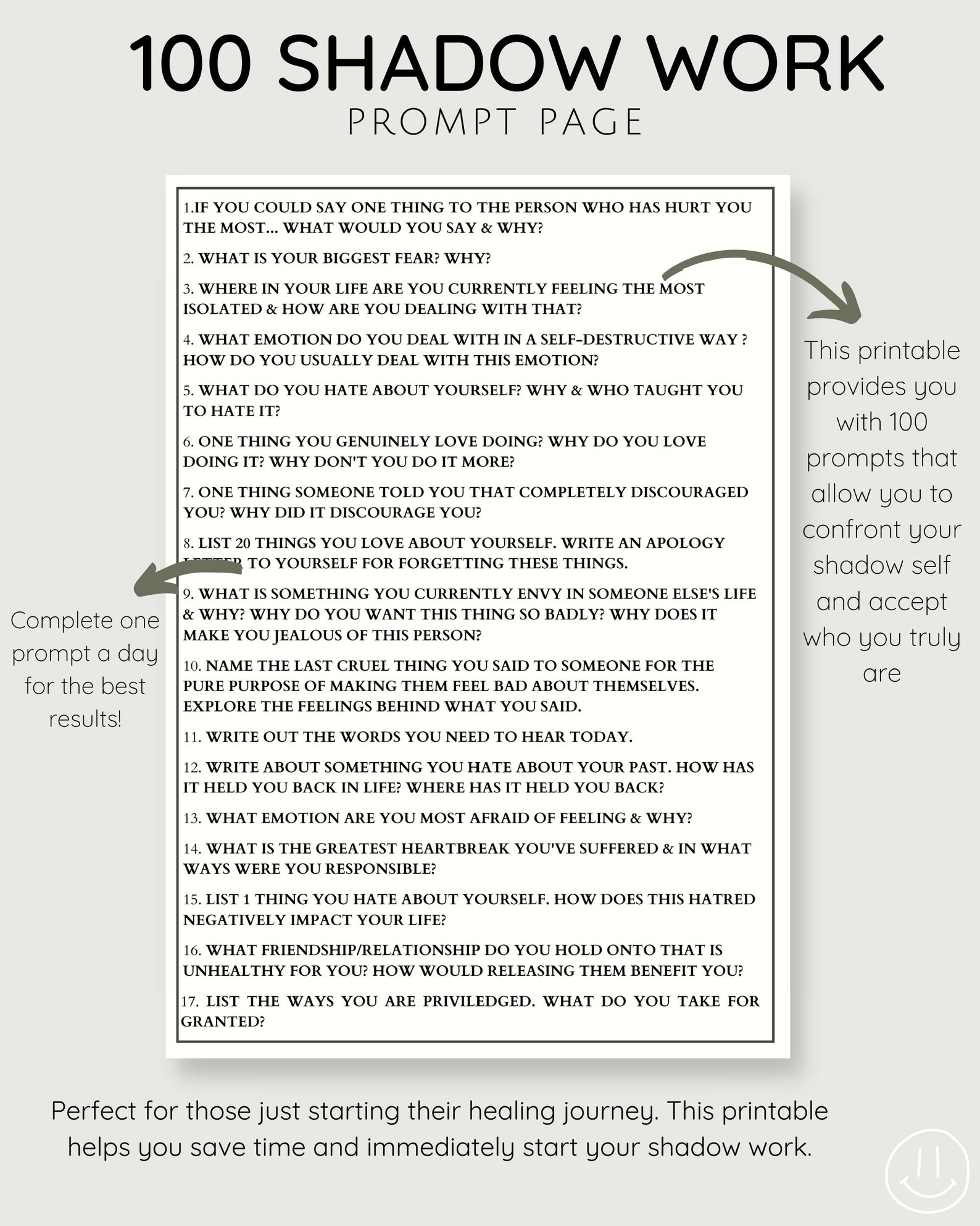 100 Shadow Work Prompts, Instant Download, Shadow Work, Printable ...