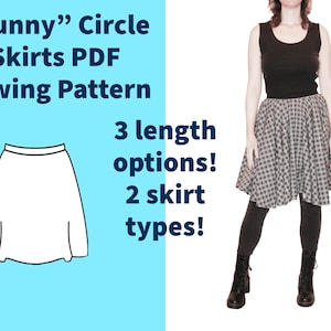 Faixa de tamanho 2 - Saias circulares “Sunny”, saias circulares completas e duplas em 3 opções de comprimento, BOLSOS opcionais, padrão de costura em PDF