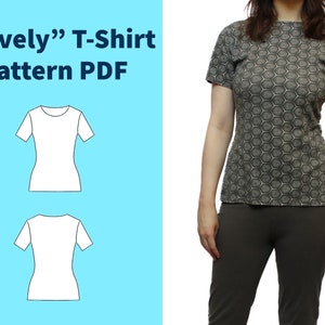 Size Range 2 - &quot;Lovely&quot; T-Shirt Pattern, Semi-Fitted T-Shirt Sewing Pattern PDF Download