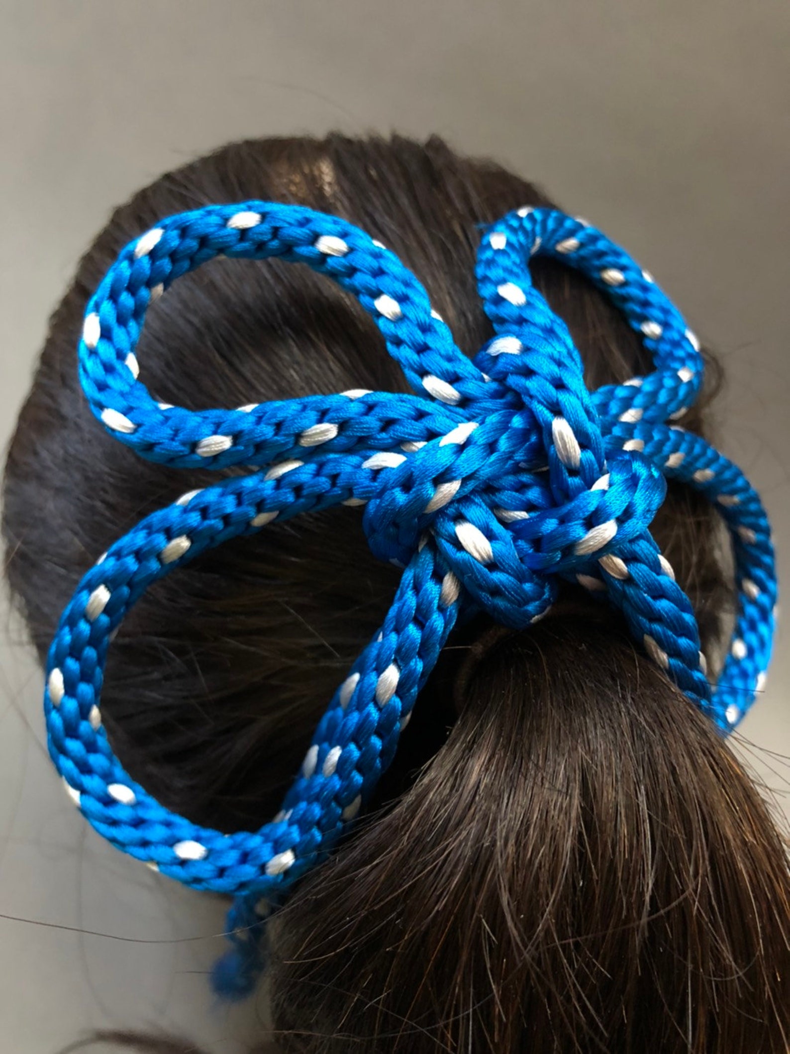 Silk Braided Hair Ribbon Blue With A Kanzashi Flower Etsy