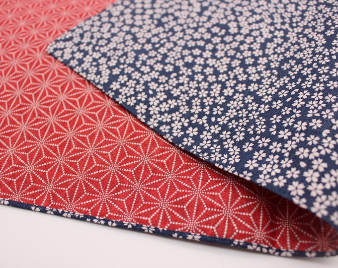 Japanese Furoshiki - Cherry Blossoms / Japanese Wrapping Cloth, Navy & Red / Traditional Japanese Fabric