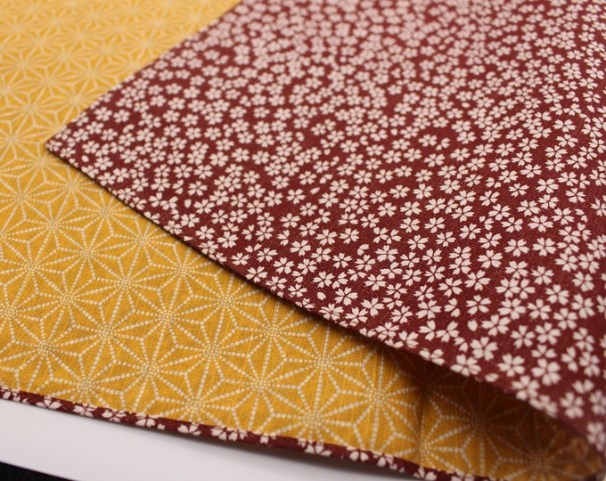 Japanese Furoshiki - Cherry Blossoms / Japanese Wrapping Cloth, Yellow & Brown / Traditional Japanese Fabric