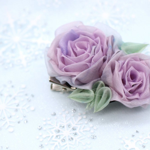 Silk Kanzashi Flower Purple Rose Hair Clip / Japanese Traditional Kanzashi Flower Brooch / Purple Rose Kanzashi Flower Corsage