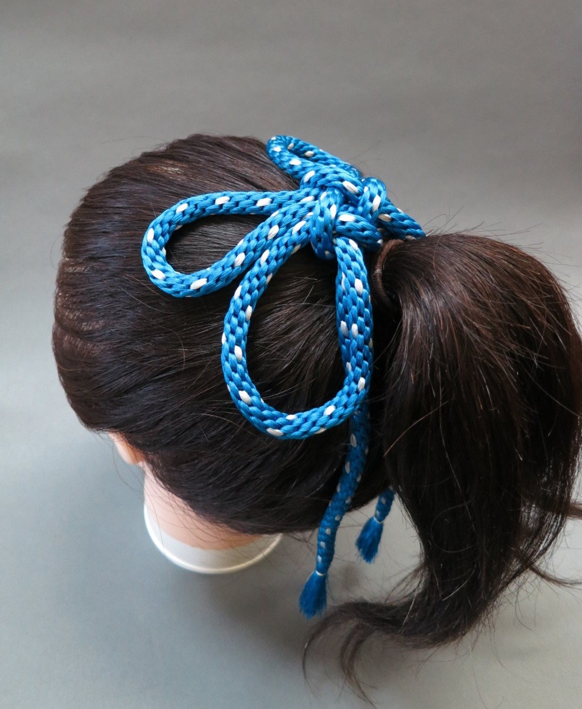 Silk Braided Hair Ribbon Blue with a Kanzashi Flower / Etsy